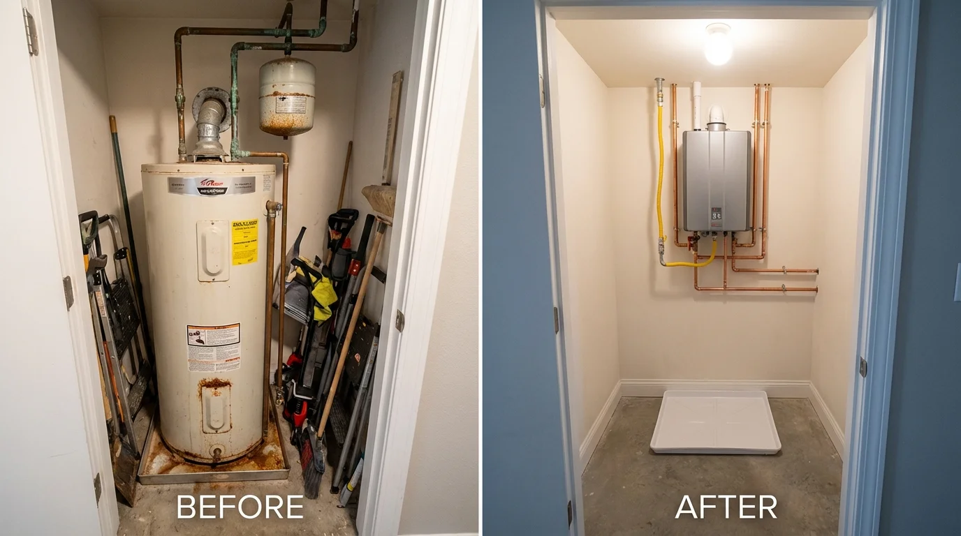 Tank water heater versus wall-mounted tankless unit comparison for Portola, CA homeowners