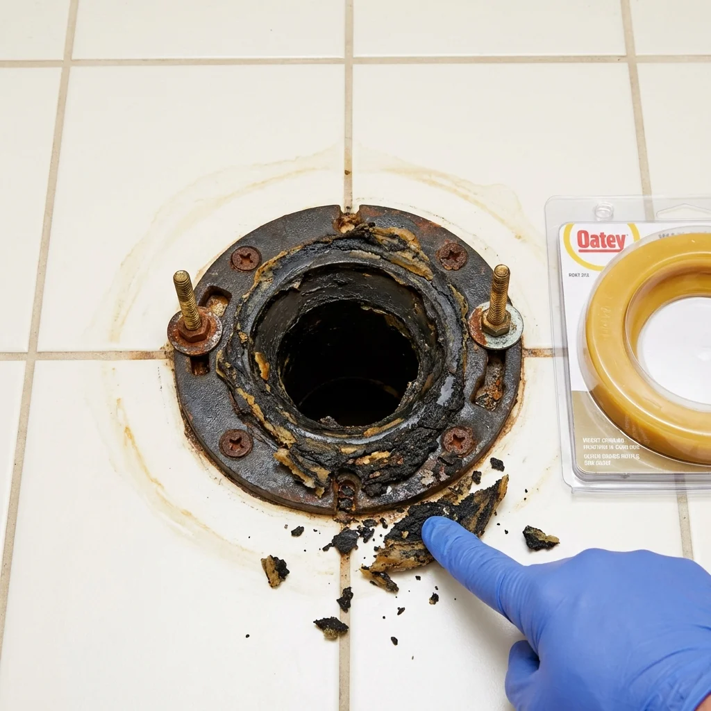 Failed wax ring showing water seepage at the base of a toilet in a Portola, CA home