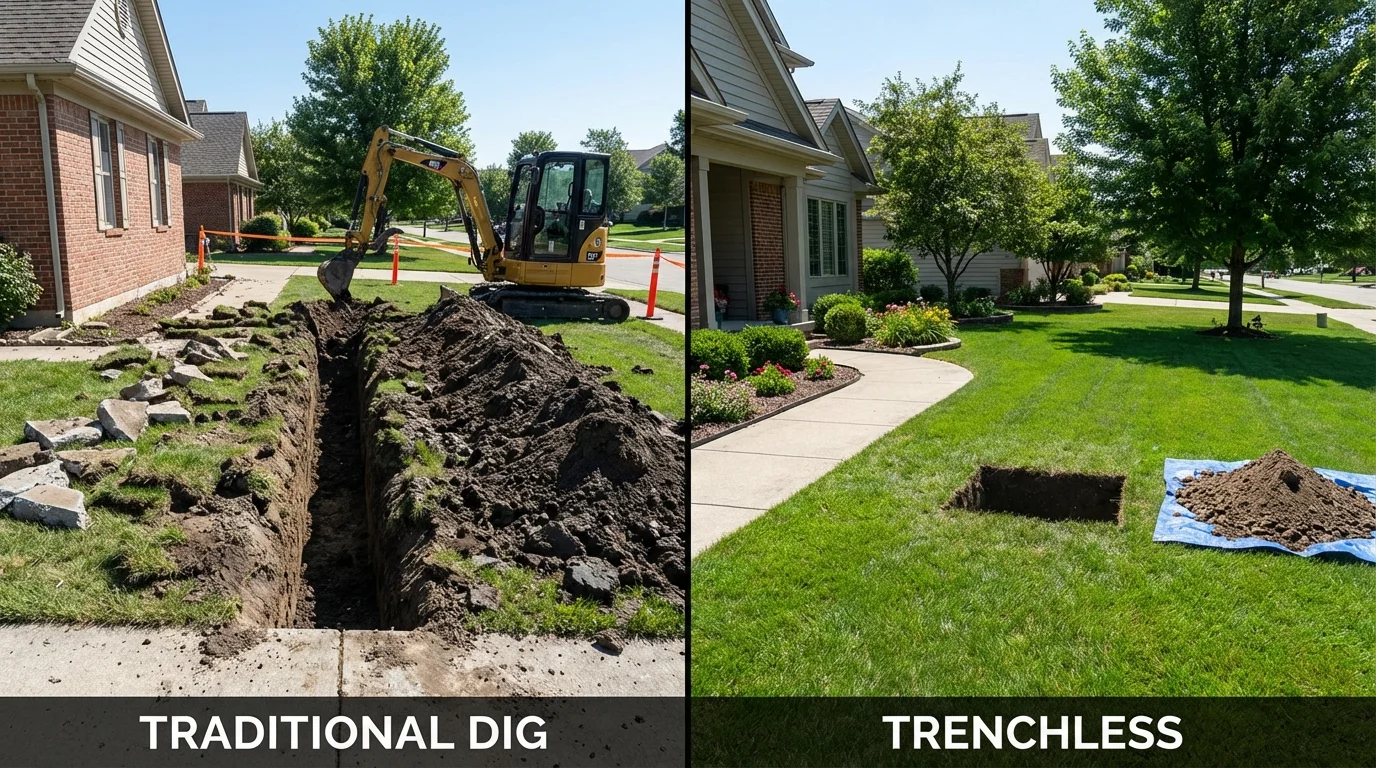 Trenchless sewer repair with minimal yard damage versus traditional excavation in Portola, CA